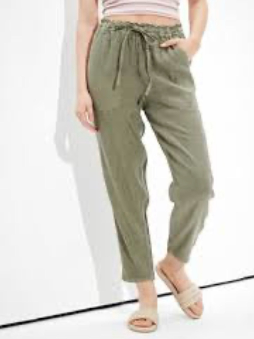 Free People Olive Drawstring Ankle Pants